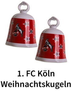 + L 1 FC Köln Christbaumkugel 4er Set Ø 7 cm silber-rot Skyline 